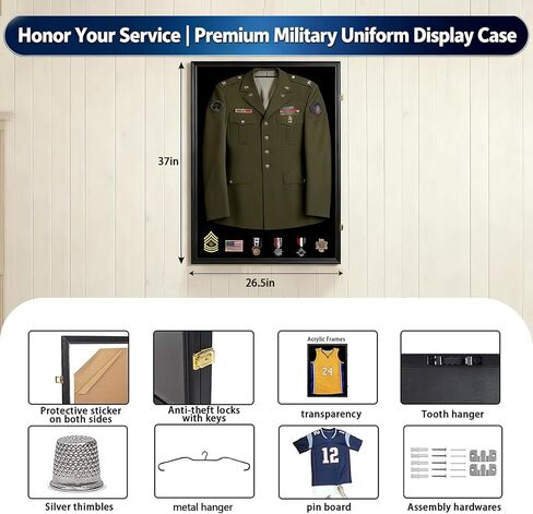 Military Uniform Shadow Box Display Case, UV Protection Acrylic with Built-in Hanger for Police Navy Officer Uniform Jacket, XXL Sport Shirt, Black in Saudi Arabia