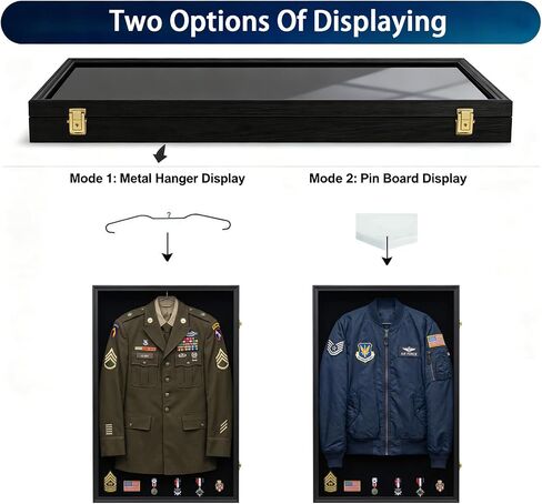 Military Uniform Shadow Box Display Case, UV Protection Acrylic with Built-in Hanger for Police Navy Officer Uniform Jacket, XXL Sport Shirt, Black in Saudi Arabia
