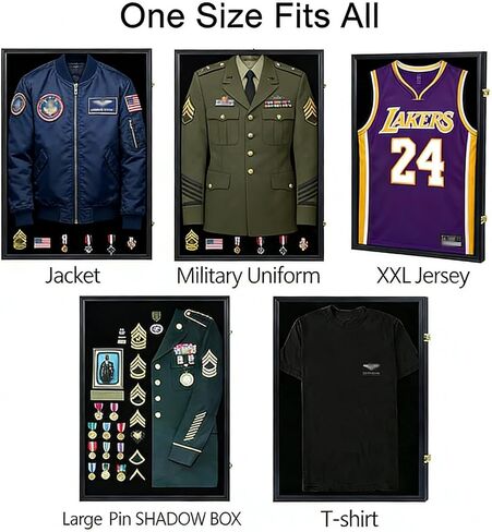 Military Uniform Shadow Box Display Case, UV Protection Acrylic with Built-in Hanger for Police Navy Officer Uniform Jacket, XXL Sport Shirt, Black in Saudi Arabia