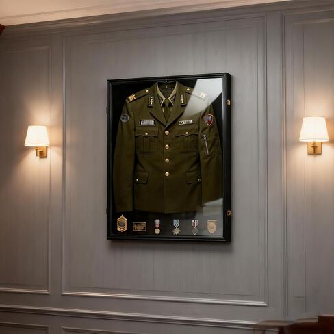 Military Uniform Shadow Box Display Case, UV Protection Acrylic with Built-in Hanger for Police Navy Officer Uniform Jacket, XXL Sport Shirt, Black in Saudi Arabia