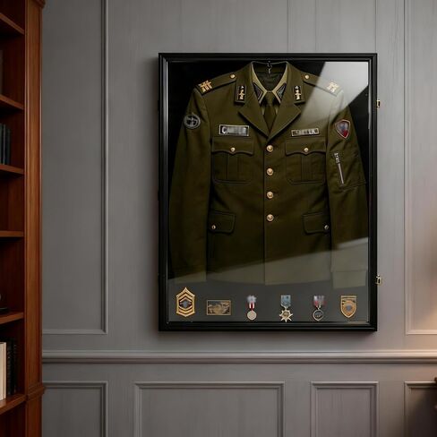 Military Uniform Shadow Box Display Case, UV Protection Acrylic with Built-in Hanger for Police Navy Officer Uniform Jacket, XXL Sport Shirt, Black in Saudi Arabia