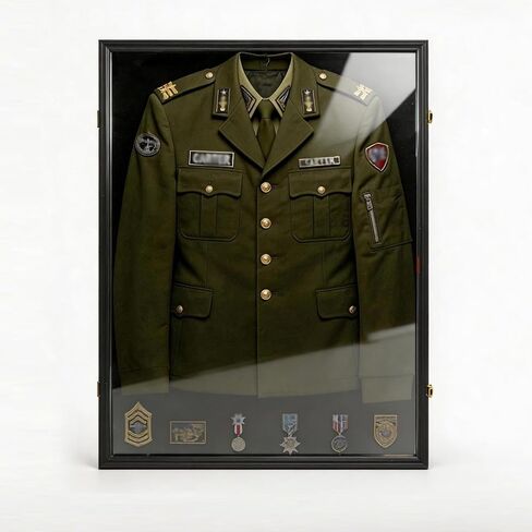 Military Uniform Shadow Box Display Case, UV Protection Acrylic with Built-in Hanger for Police Navy Officer Uniform Jacket, XXL Sport Shirt, Black in Saudi Arabia