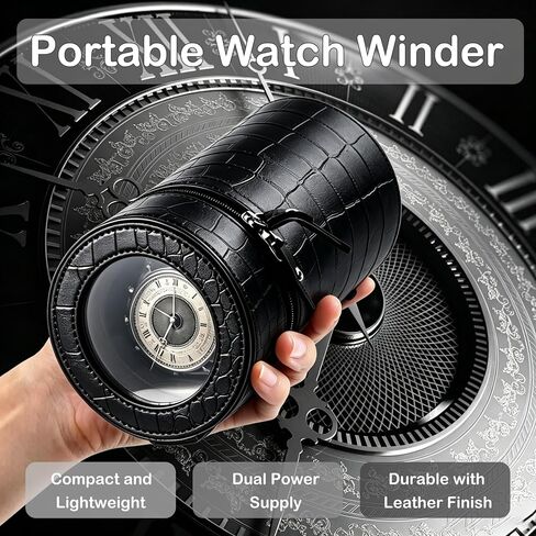 Portable Automatic Watch Winder, Single Watch Winder Box with Anti-Magnetic Protection, 2 Rotation Modes, Dual Power Supply, Compact Cylindrical Design for Home & Travel in Saudi Arabia