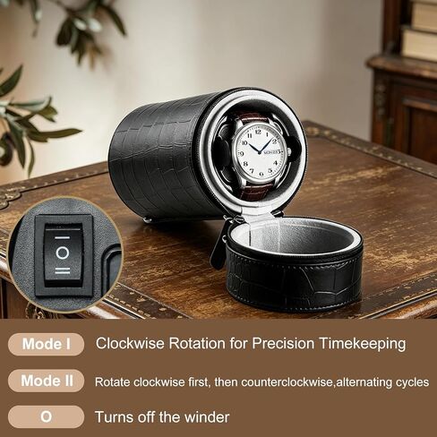 Portable Automatic Watch Winder, Single Watch Winder Box with Anti-Magnetic Protection, 2 Rotation Modes, Dual Power Supply, Compact Cylindrical Design for Home & Travel in Saudi Arabia