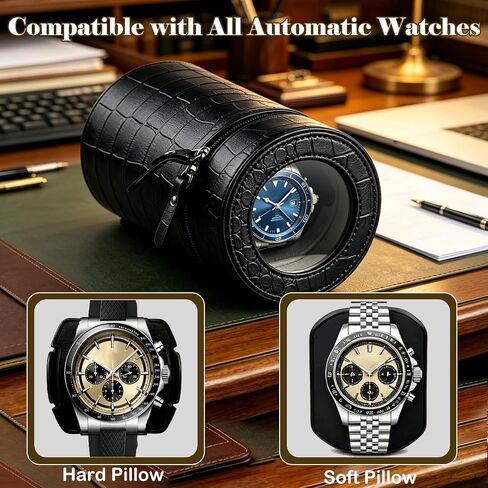 Portable Automatic Watch Winder, Single Watch Winder Box with Anti-Magnetic Protection, 2 Rotation Modes, Dual Power Supply, Compact Cylindrical Design for Home & Travel in Saudi Arabia