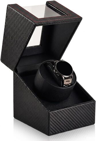 Automatic Watch Winder for Automatic Watches, Single Watch Winder Box with Quiet Operation, Carbon Fiber Watch Display Case with Transparent Window in Saudi Arabia