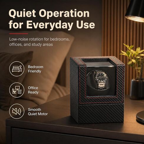 Automatic Watch Winder for Automatic Watches, Single Watch Winder Box with Quiet Operation, Carbon Fiber Watch Display Case with Transparent Window in Saudi Arabia