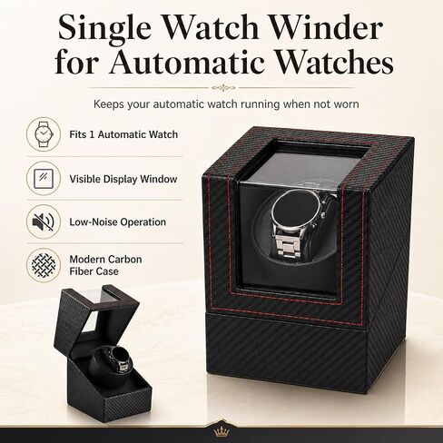 Automatic Watch Winder for Automatic Watches, Single Watch Winder Box with Quiet Operation, Carbon Fiber Watch Display Case with Transparent Window in Saudi Arabia