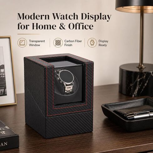 Automatic Watch Winder for Automatic Watches, Single Watch Winder Box with Quiet Operation, Carbon Fiber Watch Display Case with Transparent Window in Saudi Arabia