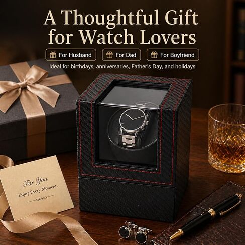 Automatic Watch Winder for Automatic Watches, Single Watch Winder Box with Quiet Operation, Carbon Fiber Watch Display Case with Transparent Window in Saudi Arabia