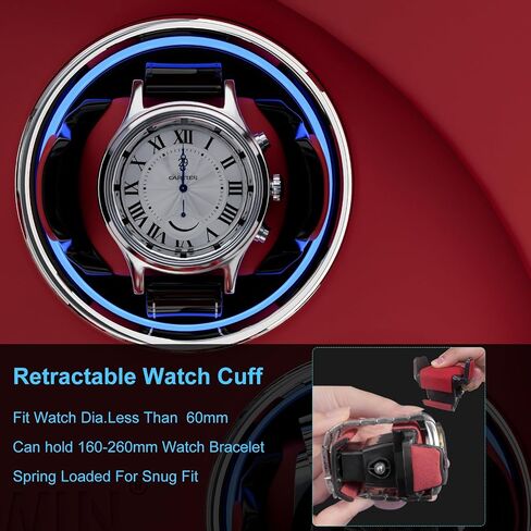 DUKWIN Fingerprint Lock Watch Winder for 6 Automatic Watches, Red Automatic Watch Winder with 6 Holders, LCD Display, Adjustable Watches Pillow and RGB LED Light for Gentles and Ladies, 8 TPD in Saudi Arabia