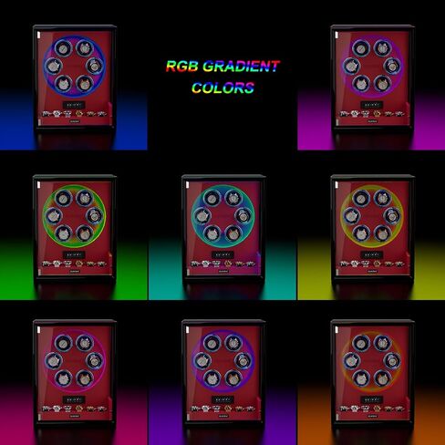 DUKWIN Fingerprint Lock Watch Winder for 6 Automatic Watches, Red Automatic Watch Winder with 6 Holders, LCD Display, Adjustable Watches Pillow and RGB LED Light for Gentles and Ladies, 8 TPD in Saudi Arabia