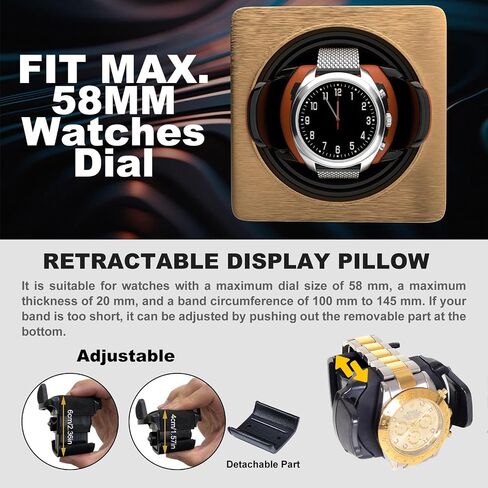 DUKWIN Single Vegan Leather Watch Winder with 5TPD, Dual Power Supply, Supper Quiet Motor and Adjustable Watch Pillow, Small Watch Winder for Travel in Saudi Arabia