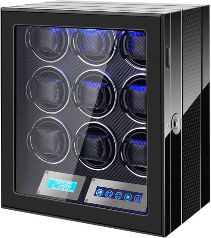 Watch Winder for 9/12 Automatic Watches, Ultra-Quiet Motors, Built-in LED Illumination， with LCD Display and Touch Control in Saudi Arabia