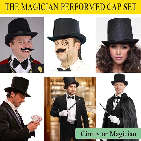 Magician Costume Accessories for Adult with Top Hat Set,Beard,Bow Tie, Magic Wand and Gloves for Magic Tricks Show Halloween Cosplay,1920s Men Accessories in Saudi Arabia