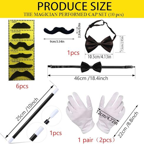 Magician Costume Accessories for Adult with Top Hat Set,Beard,Bow Tie, Magic Wand and Gloves for Magic Tricks Show Halloween Cosplay,1920s Men Accessories in Saudi Arabia