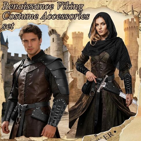 8pcs Renaissance Medieval Costume Accessories Men - Viking Knight Assassin Leather Armor & Shoulder Cape Bracers Belt Set in Saudi Arabia