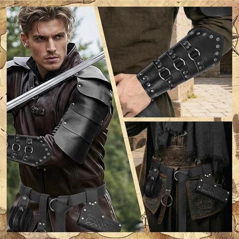 8pcs Renaissance Medieval Costume Accessories Men - Viking Knight Assassin Leather Armor & Shoulder Cape Bracers Belt Set in Saudi Arabia