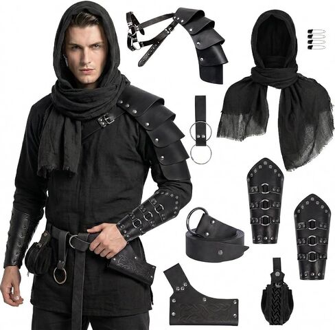 8pcs Renaissance Medieval Costume Accessories Men - Viking Knight Assassin Leather Armor & Shoulder Cape Bracers Belt Set in Saudi Arabia