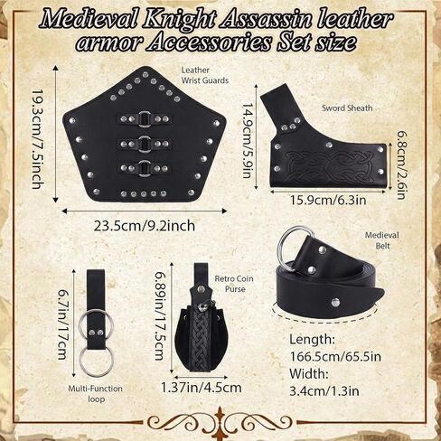 8pcs Renaissance Medieval Costume Accessories Men - Viking Knight Assassin Leather Armor & Shoulder Cape Bracers Belt Set in Saudi Arabia