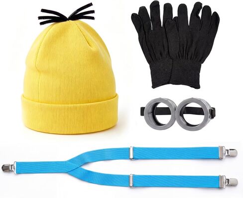 Halloween Costume Accessories Adult Yellow Beanie Hats Goggles Glasses Gloves Suspenders for Men Women for Party in Saudi Arabia