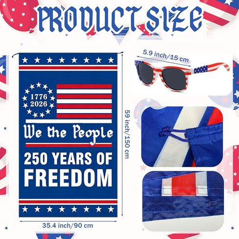 250th Anniversary American Costume Cape Set - Retro 80's USA Cape, America Flag Headband, Oversleeves and Sunglasses Adult Patriotic Theme Flag Cloak Set for 4th of July Celebration Party in Saudi Arabia