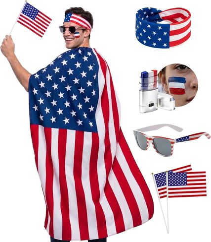 American Flag Cape Costume Accessories, 4th of July Outfits for Women and Men 250th Anniversary Independence Day in Saudi Arabia