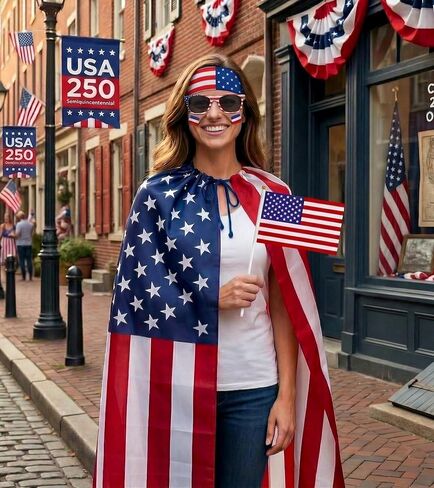 American Flag Cape Costume Accessories, 4th of July Outfits for Women and Men 250th Anniversary Independence Day in Saudi Arabia