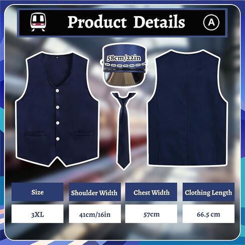 11 Pcs Train Conductor Costume Set for Adults, Conductor Hat Vest Tie Glasses Beard Pocket Watch Whistle Gloves Ticket Puncher with 2 Tickets, Christmas Holiday Party Dress Up Accessories Blue in Saudi Arabia