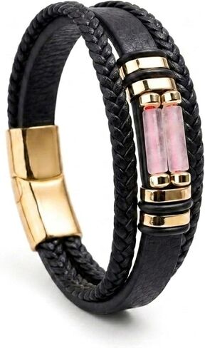 Leather Braided Stone Bracelet for Men Stainless Steel Buckle Multi Layer Wristband Cuff Bracelets Handmade With Metal Clasp Closure in Saudi Arabia
