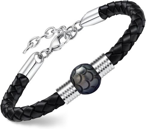 Men's Braided Genuine Leather Bracelet - 11-12mm Hand-carved Seawater Tahitian Pearl Bracelet for Men, Chirtmas Anniversary Birthday Gifts for Him Husband, Length 7.87"+1.96" in Saudi Arabia