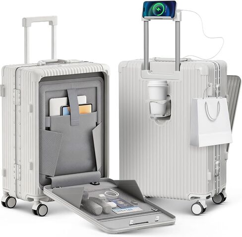 20 Inch Carry On Luggage Airline Approved, PC Hardshell Suitcase with Front Pocket, USB Charging Ports, Zipperless Aluminum Frame, 360 Spinner Wheels & TSA Lock for Travel in Saudi Arabia