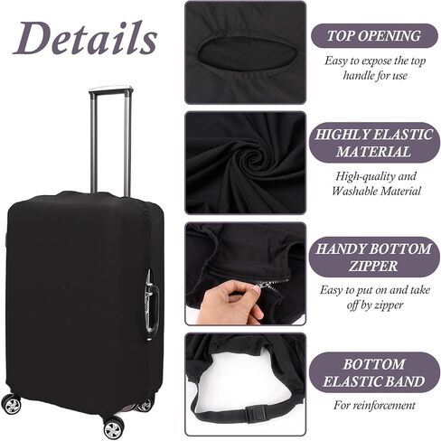 Klmnop 3 Pack Suitcase Covers for Luggage 18-28 Inch - Elastic, Scratch-Resistant Luggage Protectors | Washable Travel Luggage Cover Set(Black) in Kuwait