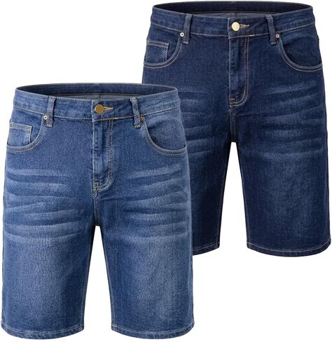 Liloak Mens Denim Shorts Pack, Jean Shorts for Men, Stretchy Blue Jean Shorts Men Relaxed Fit Jorts in Kuwait
