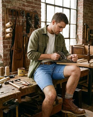 Liloak Mens Denim Shorts Pack, Jean Shorts for Men, Stretchy Blue Jean Shorts Men Relaxed Fit Jorts in Kuwait