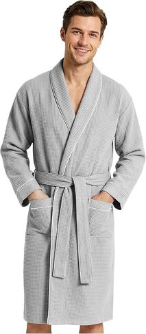 Get Trend Waffle Robes for Men M-3XL, Lightweight Soft Bathrobes, Cozy House Coat for Spa, Shower & Hotel in Kuwait