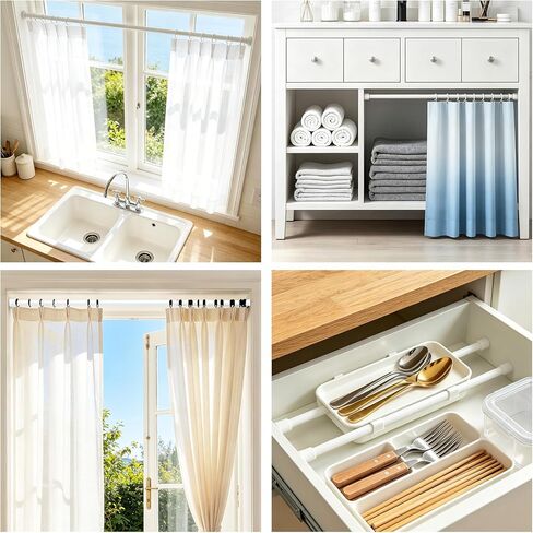Corklatta 2 Pack White Spring Tension Curtain Rods Adjustable 16 to 40 Inch, Small Tension Rod with 4 Holders,No Drill Curtain Rods for Window 24-36 in Saudi Arabia