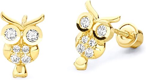 Wellingsale 14K Yellow Gold Polished Owl Stud Earrings With Screw Back in Kuwait