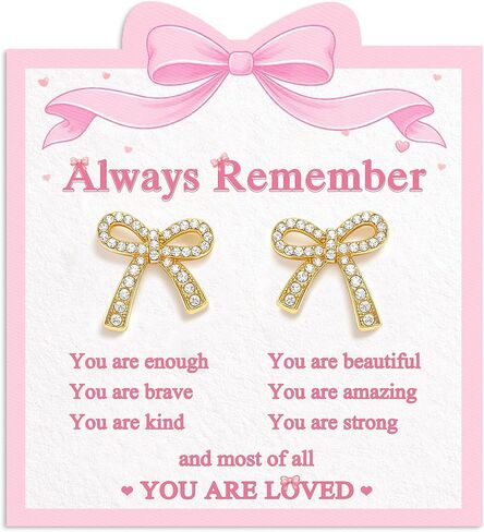 Always Remember You Are Loved - 14k Gold-plated Bow Earrings for Teen Girls Birthday Christmas Graduation Gifts in Saudi Arabia