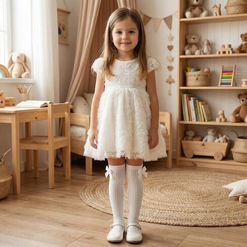 4 Pairs Bow Girls Knee High Socks, Soft Cute Long Socks for Girls Over Calf Stockings School Uniform Dress Sock (6-12Year) in Kuwait