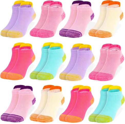 ZERULETS 12 pairs Girls socks, Ankle Low Cut Cotton Heel Tab Striped Short Socks for Girls Little Big Kids 1-14 years in Saudi Arabia