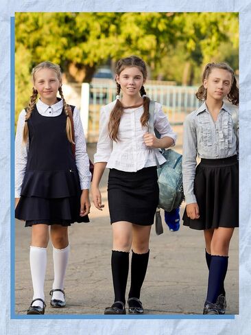 Ramede 6 Pack Ruffle Knee High Socks School Uniform Dress Scallop Socks Seamless Cotton for Girls Black White Navy Blue in Saudi Arabia