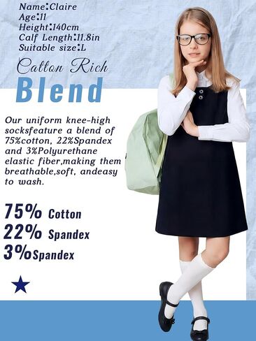 Ramede 6 Pack Ruffle Knee High Socks School Uniform Dress Scallop Socks Seamless Cotton for Girls Black White Navy Blue in Saudi Arabia