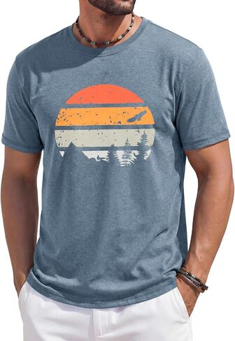 Runcati Mens Short Sleeve T-Shirts Casual Graphic Printed Tee Tops Crewneck Summer Beach Hawaiian Vintage Shirt in Kuwait