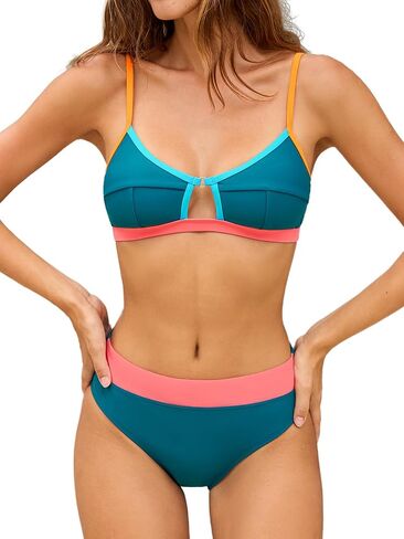 CUPSHE Women's Bikini Sets Two Piece Swimsuit V Neck Cutout Back Hook Adjustable Straps Bathing Suit in Saudi Arabia