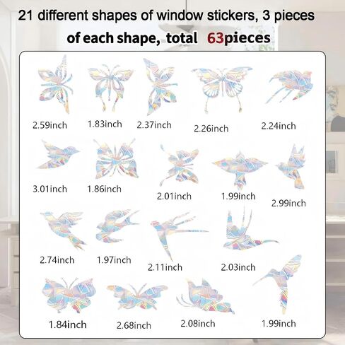 63 PCS Bird Window Strike Prevention Decals, Anti-Collision Window Stickers, Window Clings for Birds, Bird Decals to Prevent Birds from Hitting Windows, Glass Door Bird Safety Stickers in Kuwait