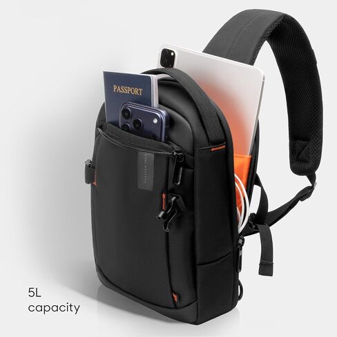 Sharper Image Crossbody Sling Bag for Men and Women, Water Resistant Cross Body Backpack, Chest Bag w/Adjustable Shoulder Strap, Casual Daypack for Outdoor Travel Hiking, Black (Venture Collection) in Kuwait
