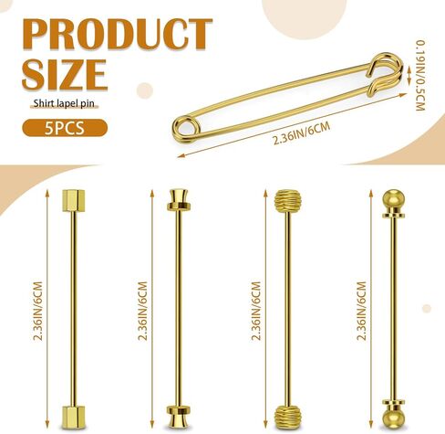 5 Pack Collar Pins for Men Dress Shirts, Clasp Lapel Stick Brooch Collar Bars for Wedding, Business Gift in Kuwait