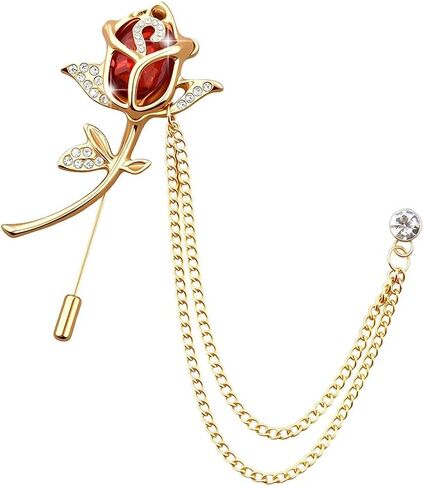 Crystal Rhinestone Flower Brooch Pin Rose Lapel Pins for Men Hanging Chain Brooch Suit Pin Mens Flower Lapel Pins for Suits in Kuwait