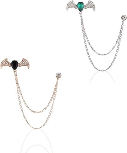 Men's Batwing Brooch Set with Teardrop Gems & Fringe Chains for Wedding, Gala, and Formal Suits in Saudi Arabia